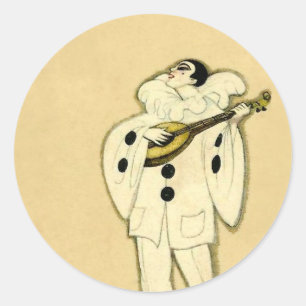 Pierrot Serenades a Crescent Moon by Sophia Chiost Classic Round Sticker