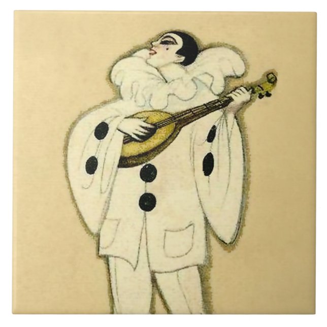 Pierrot Serenades a Crescent Moon by Sophia Chiost Tile (Front)