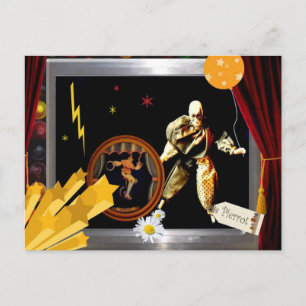 pierrot with bicycle postcard
