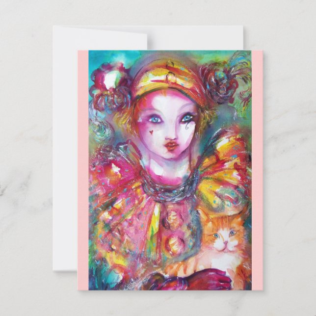 PIERROT WITH CAT / Mardi Gras Masquerade Party Invitation (Front)