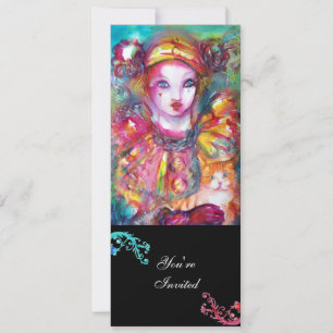 PIERROT WITH CAT / Mardi Gras Masquerade Party Invitation