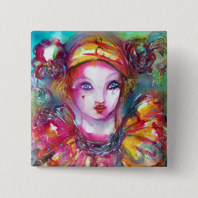 PIERROT WITH CAT / Venetian Masquerade Masks 15 Cm Square Badge (Front)