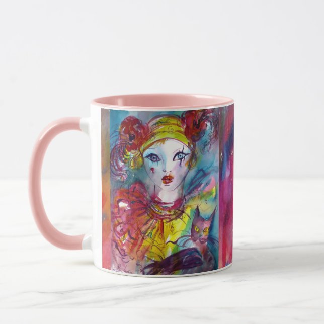 PIERROT WITH CAT / Venetian Masquerade Masks Mug (Left)