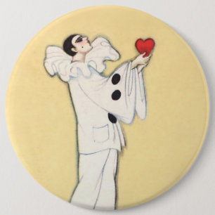Pierrot With Red Heart by Sophia Chiostri 6 Cm Round Badge