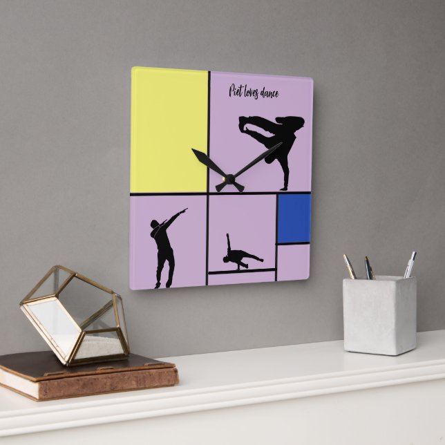 Piet Loves Dance Mondrian Street Hiphop Style Square Wall Clock (Office)