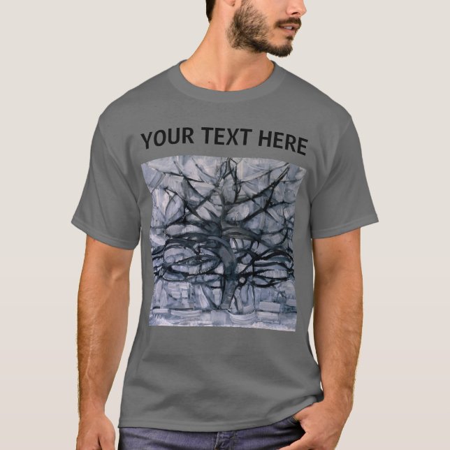 Piet Mondrian Abstract Grey Tree Custom T-Shirt (Front)