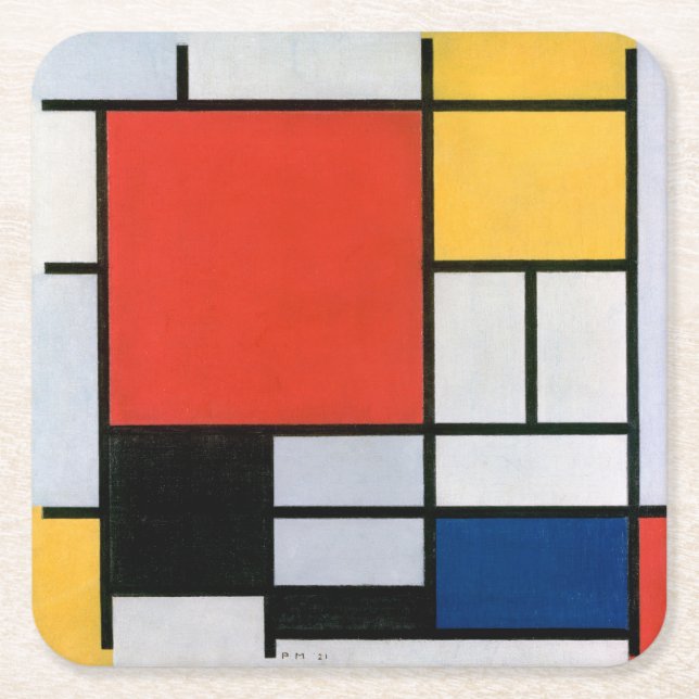 Piet Mondrian Abstract Square Paper Coaster (Front)