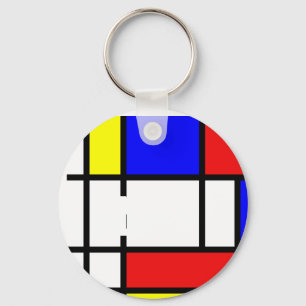 Piet Mondrian Art Style Modern Bright Add Monogram Key Ring