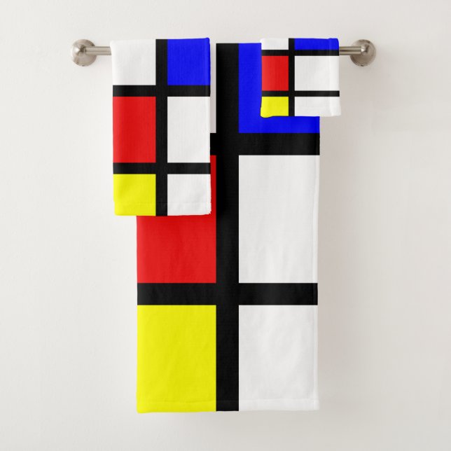 Piet Mondrian Art Style Modern Bright Colours Bath Towel Set (Insitu)