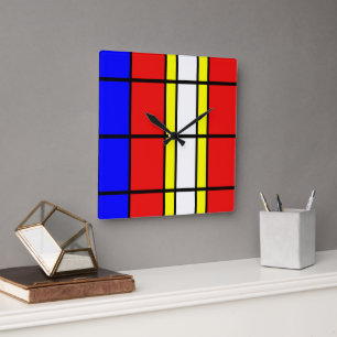 Piet Mondrian Art Style Modern Bright Colours Squa Square Wall Clock