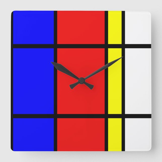Piet Mondrian Art Style Modern Bright Colours Square Wall Clock (Front)