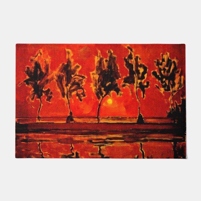 Piet Mondrian art, Trees by the Geine at Moonrise Doormat (Front)