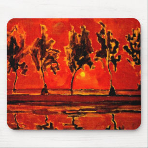 Piet Mondrian art, Trees by the Geine at Moonrise Mouse Pad