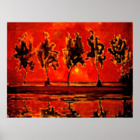 Piet Mondrian art, Trees by the Geine at Moonrise