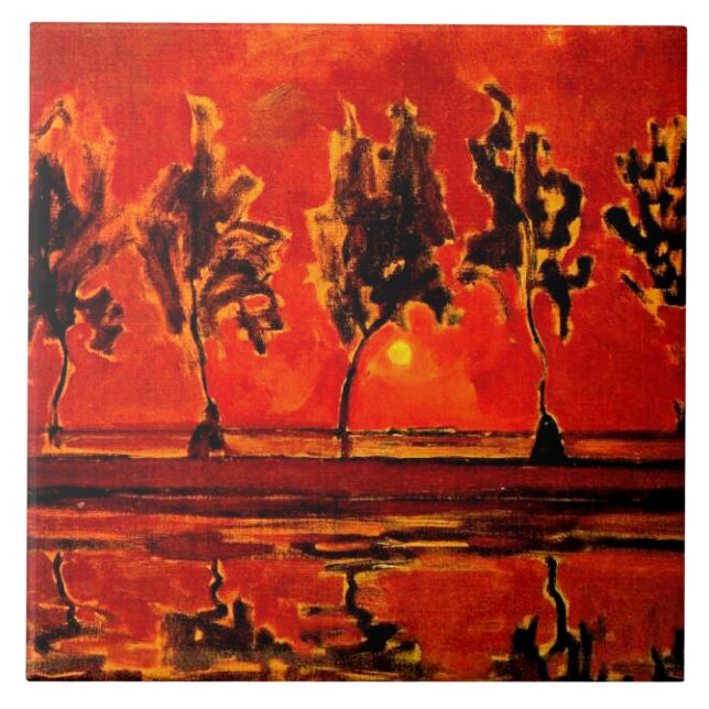 Piet Mondrian art, Trees by the Geine at Moonrise Tile (Front)