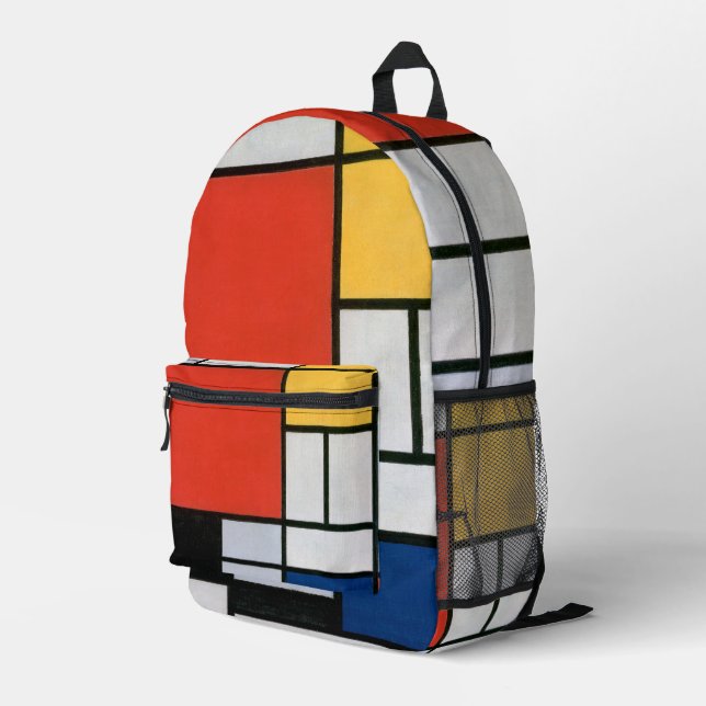 Piet Mondrian Composition Red Yellow Blue Print Printed Backpack (Back Corner Right)