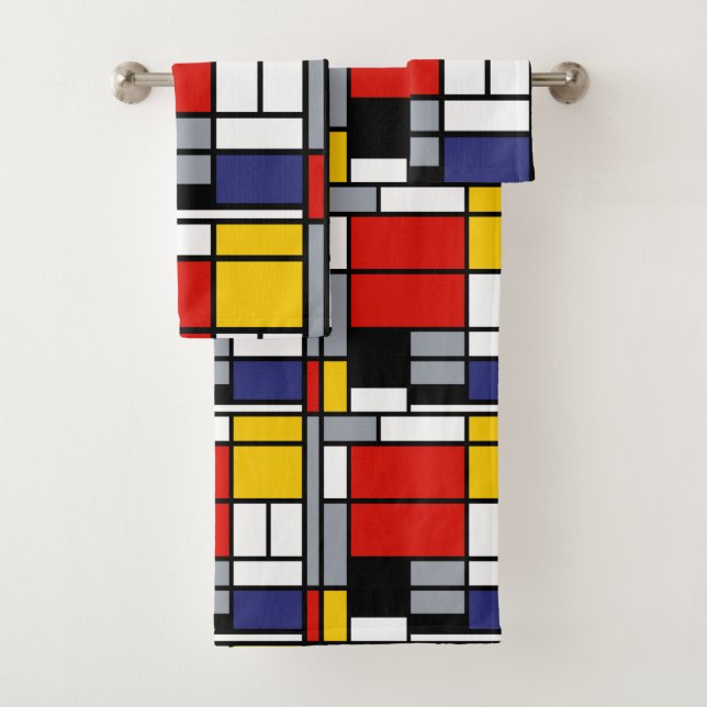 Piet Mondrian, Composition with Large Red Plane Bath Towel Set (Insitu)