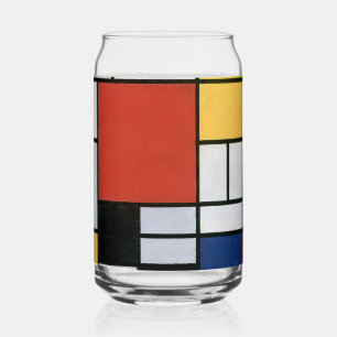 Piet Mondrian Red Blue Yellow Abstract Art Can Glass