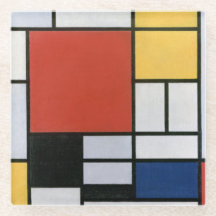 Piet Mondrian Red Blue Yellow Abstract Art Glass Coaster
