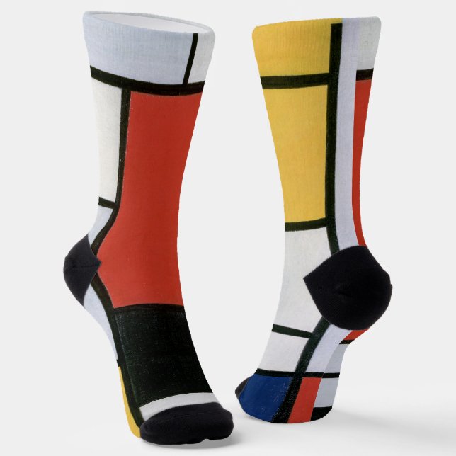 Piet Mondrian Red Blue Yellow Abstract Art Socks (Angled)