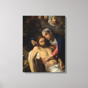Pietà (Mary and Jesus) (by Adam Elsheimer) Canvas Print