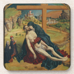 Pieta with Two Donors (oil on panel) Coaster