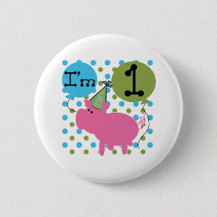 Pig 1st Birthday 6 Cm Round Badge