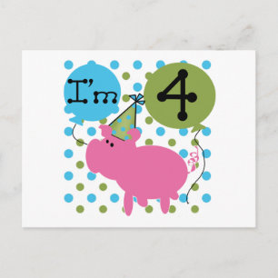 Pig 4th Birthday Tshirts and Gifts Postcard