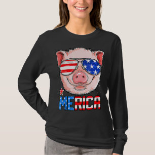 Pig 4th Of July  Merica Men Women Usa American Fla T-Shirt