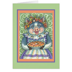 PIG & ACORN PIE THANKSGIVING GREETING CARD Blank