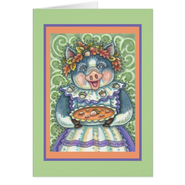 PIG & ACORN PIE THANKSGIVING GREETING CARD Blank (Front)