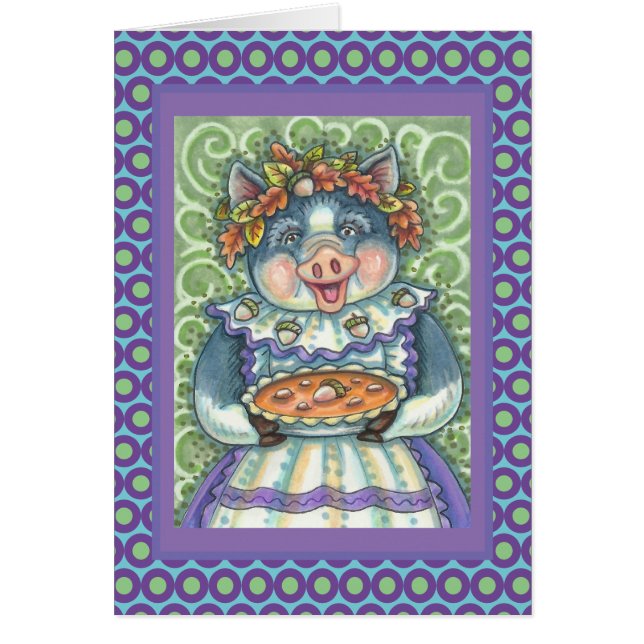 PIG & ACORN PIE THANKSGIVING GREETING CARD Blank (Front)