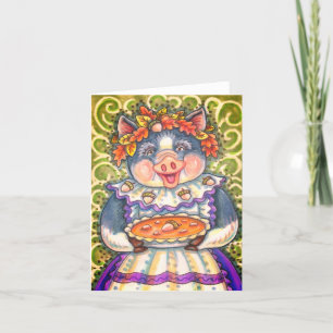 PIG & ACORN PIE, THANKSGIVING MADE WITH LOVE Blank Card
