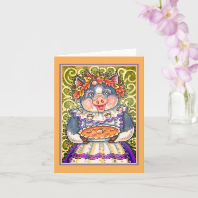 PIG & ACORN PIE, THANKSGIVING MADE WITH LOVE Blank Card (Orchid)