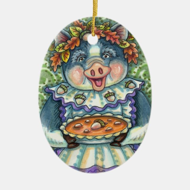 PIG & ACORN PIE, THANKSGIVING MADE WITH LOVE CERAMIC TREE DECORATION (Front)
