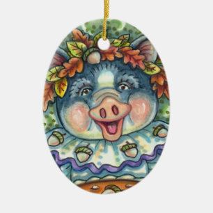 PIG & ACORN PIE, THANKSGIVING MADE WITH LOVE CERAMIC TREE DECORATION