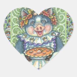PIG & ACORN PIE, THANKSGIVING MADE WITH LOVE HEART STICKER