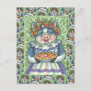 PIG & ACORN PIE, THANKSGIVING MADE WITH LOVE HOLIDAY POSTCARD
