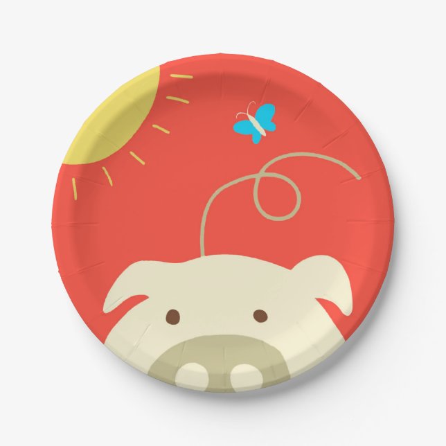 Pig and Butterfly Paper Plate (Front)