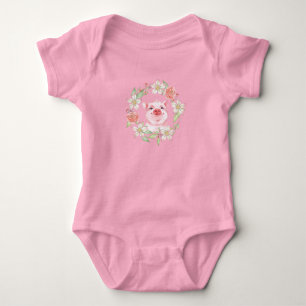 Pig and flowers baby bodysuit