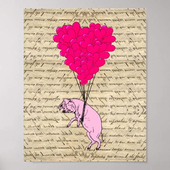 Pig and heart balloons poster (Front)