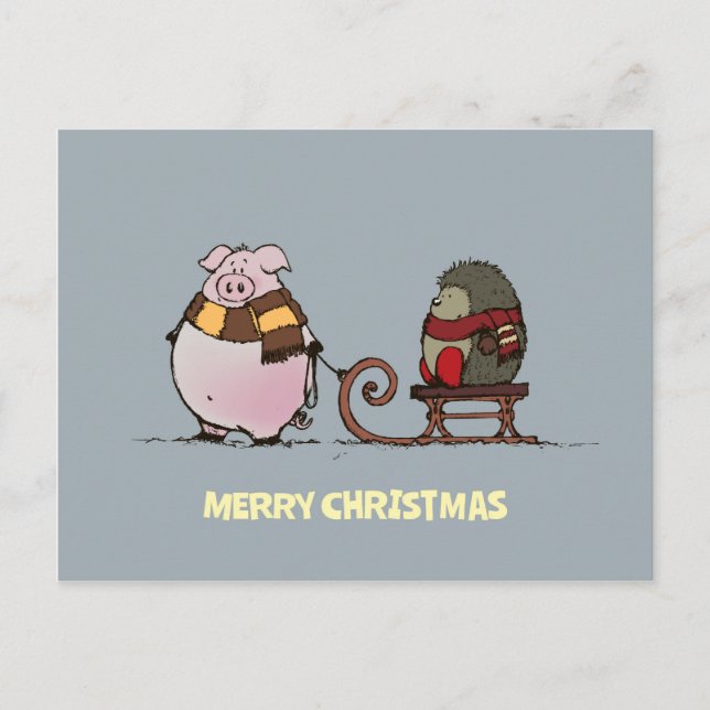 Pig and hedgehog with scarfs postcard (Front)