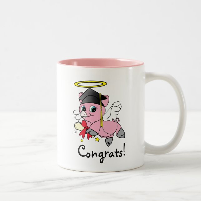Pig Angel Graduation Congratulations Two-Tone Coffee Mug (Right)