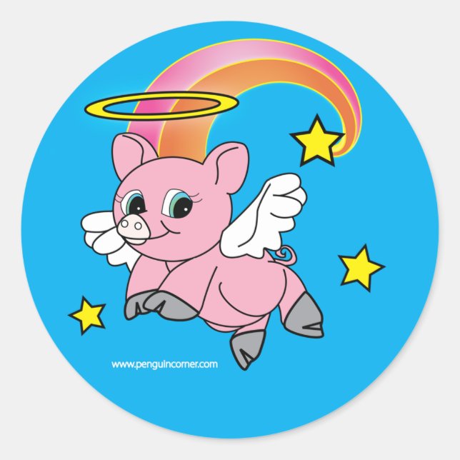 Pig Angel in Flight Classic Round Sticker (Front)