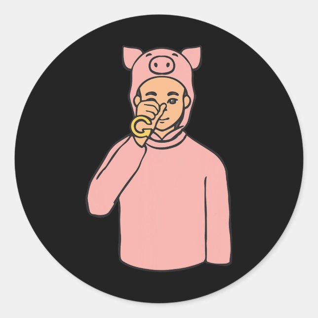 Pig Animal ASL Hand Gesture Deaf Hearing Loss Awar Classic Round Sticker (Front)