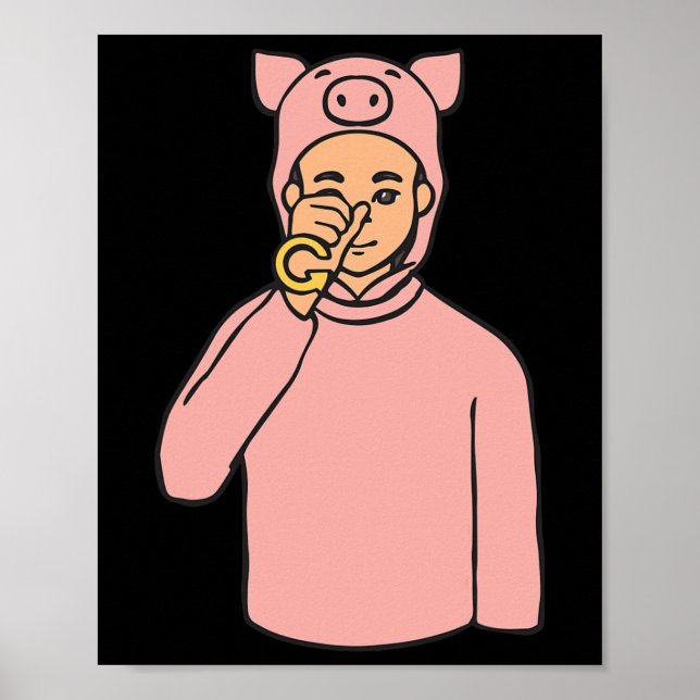 Pig Animal ASL Hand Gesture Deaf Hearing Loss Awar Poster (Front)