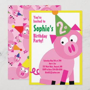 Pig Animal Kid's Birthday Party Invitations