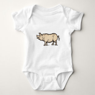 Pig Antique Piggy Cute Vintage Illustration Baby Bodysuit