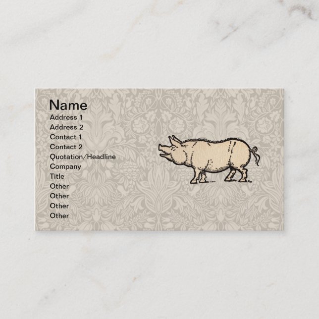 Pig Antique Piggy Cute Vintage Illustration Business Card (Front)