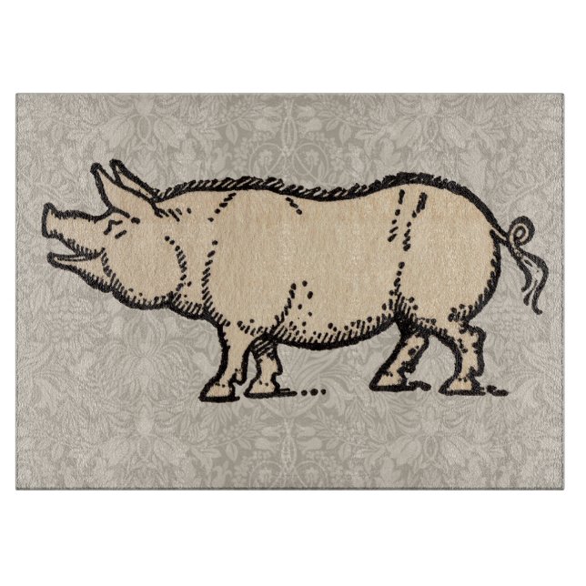 Pig Antique Piggy Cute Vintage Illustration Cutting Board (Front)